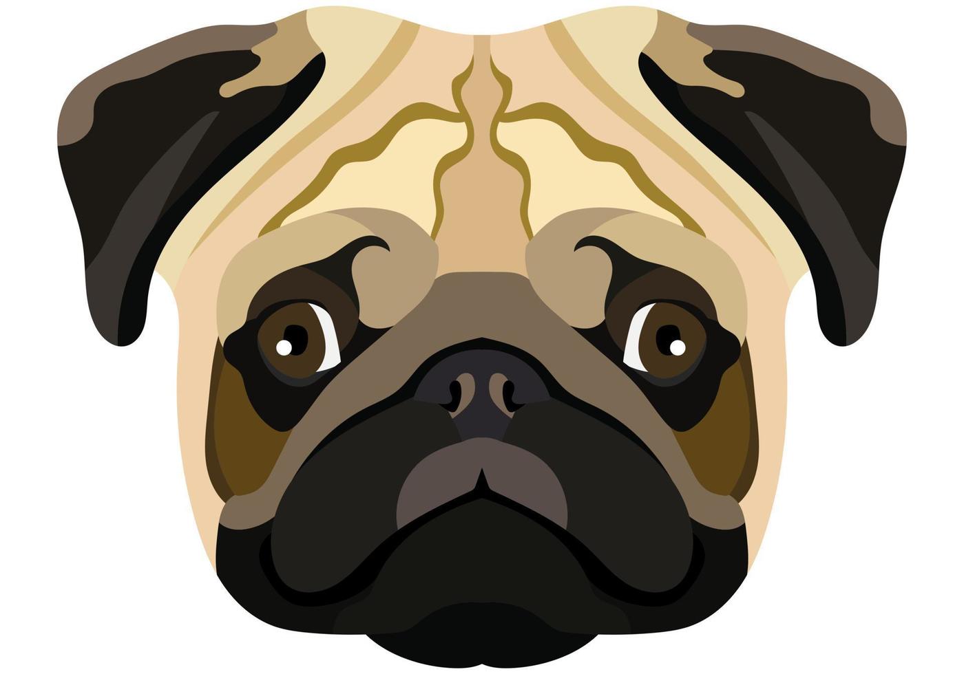 cara de pug retrato vectorial de una cabeza de perro aislada en fondo blanco. vector