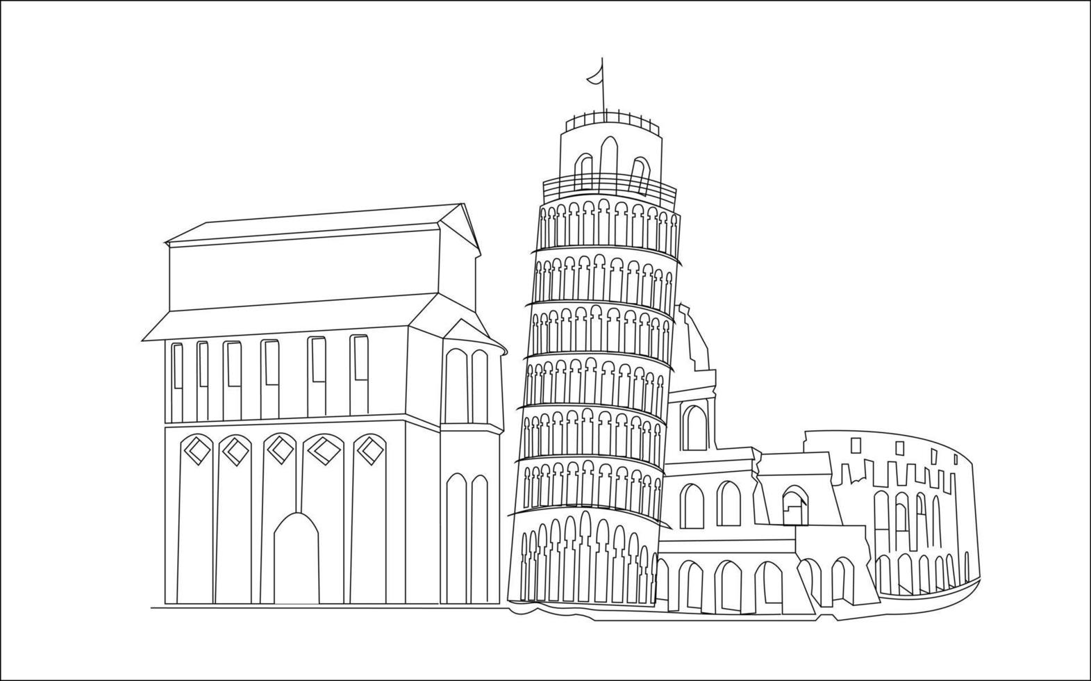 Europe historical places line drawing vector