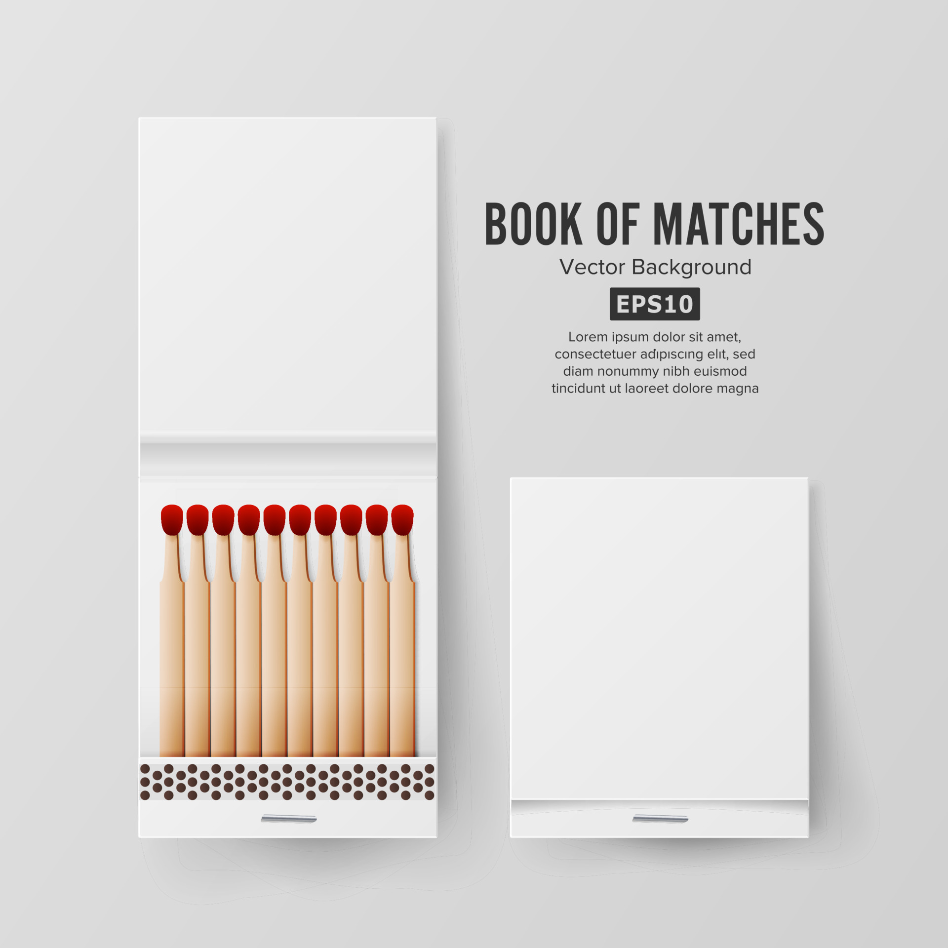 Book Of Matches Vector. Top View Closed Opened Blank. Empty Mock Up