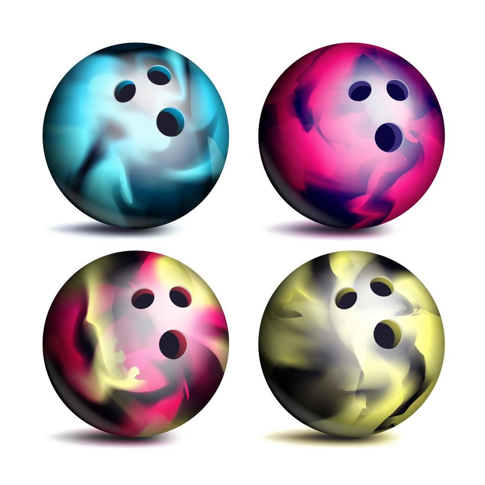 Realistic Bowling Ball Set Vector. Classic Round Ball. Different Views. Sport Game Symbol. Isolated Illustration vector