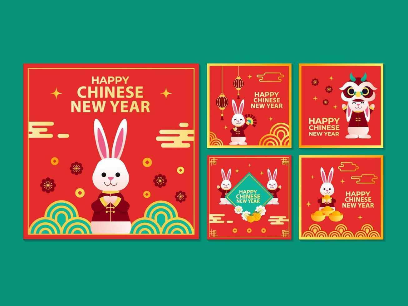 Bunny Rabbit Year Chinese New Year Social Media Template vector