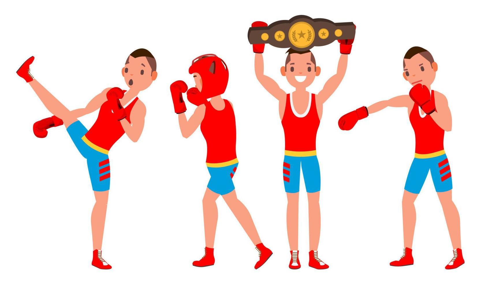 vector de deportista boxeador. jugador de boxeo. poses diferentes combate de sparring. aislado en blanco ilustración de personaje de dibujos animados