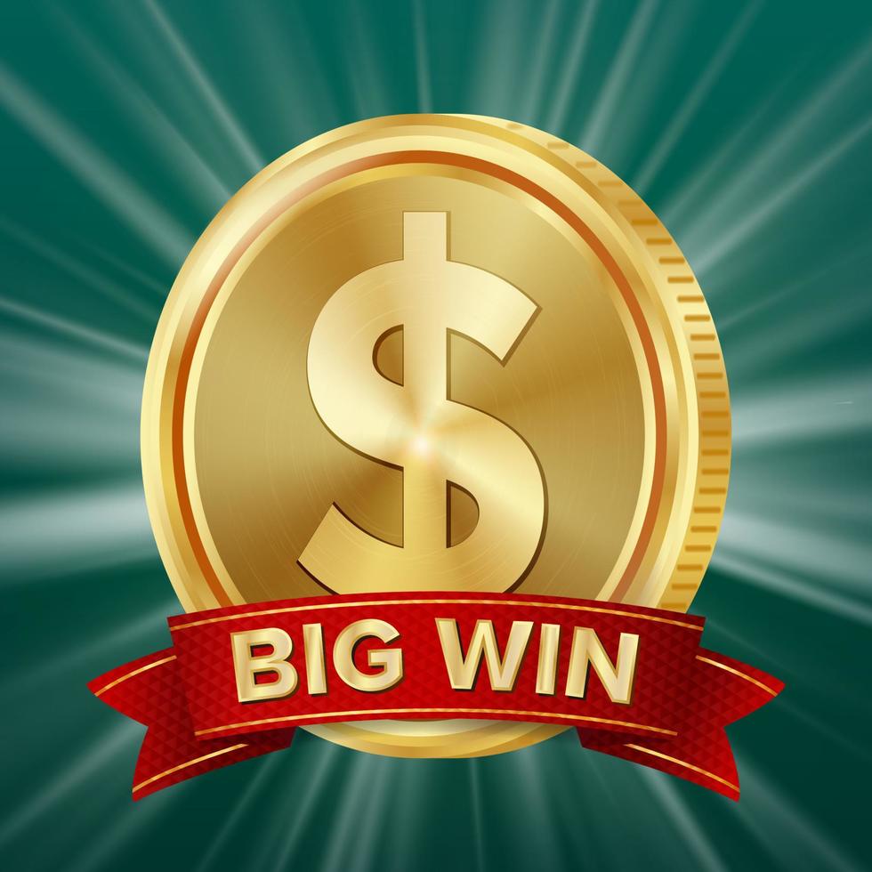 Big Win Banner. Background For Online Casino, Gambling Club, Poker, Billboard. Gold Coins Jackpot Illustration. vector