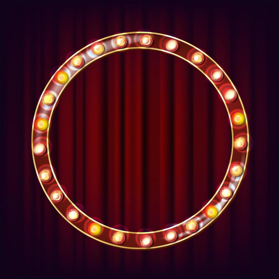 vector de cartelera retro. letrero de luz brillante. marco de lámpara de brillo realista. elemento brillante. luz de neón de la vendimia. circo, estilo casino. ilustración