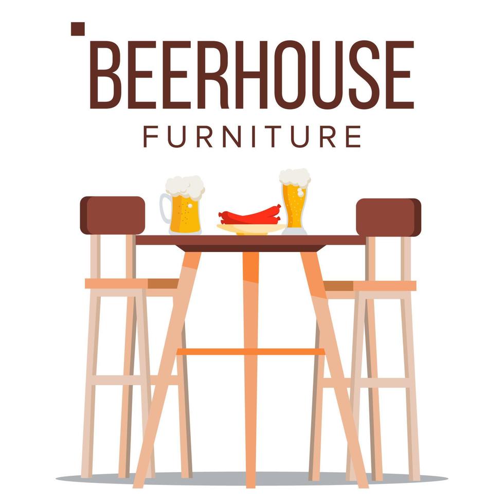 vector de muebles de casa de cerveza. pub. elemento de diseño de fiesta de cerveza. mesa de madera de cervecería, sillas, jarra de cerveza. ilustración plana aislada