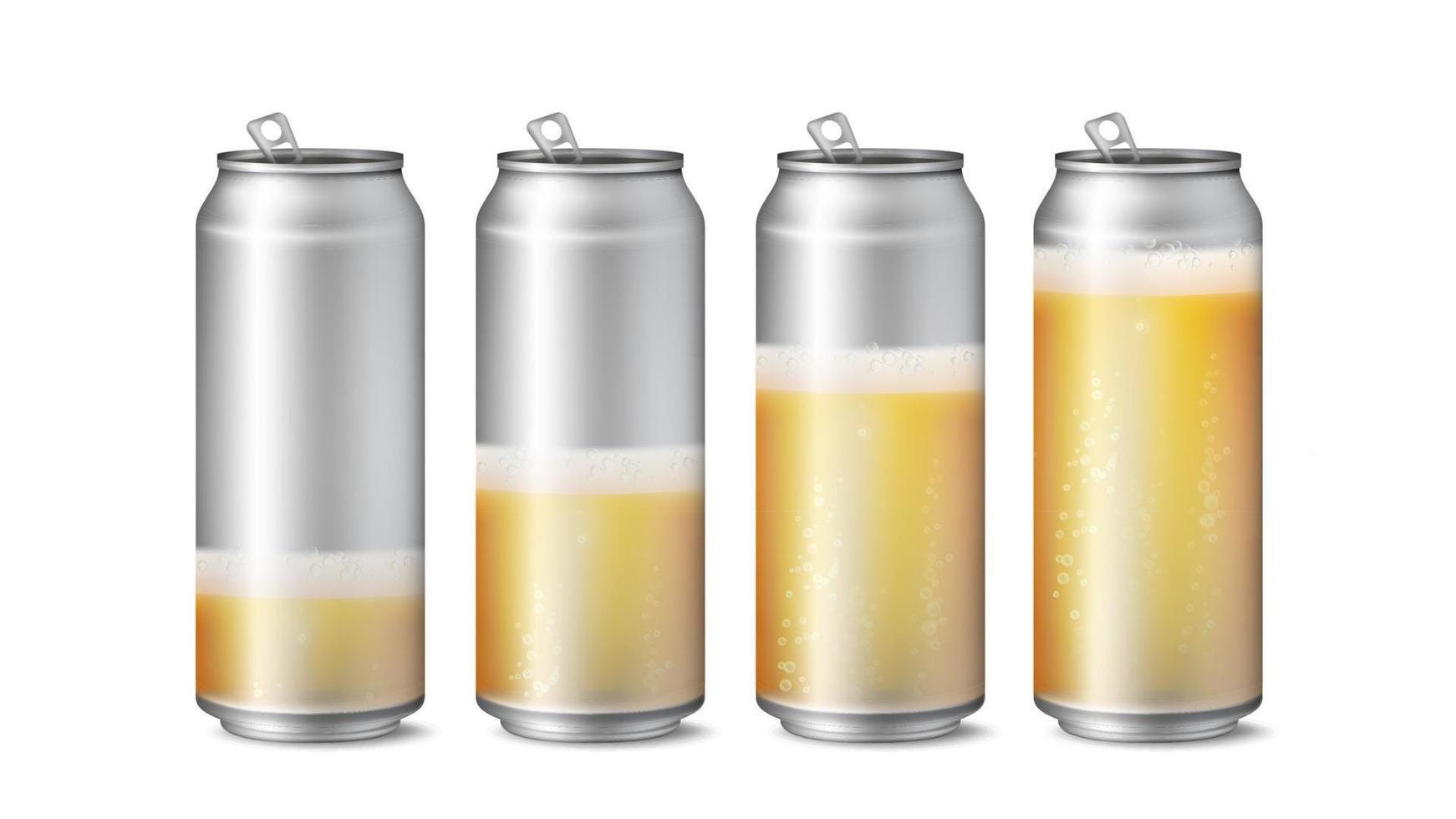 Realistic Beer Cans Mockup Vector. Beer Background Texture With Foam And Bubbles. Different Level Of Beer. Macro Of Refreshing Beer. Isolated Illustration vector