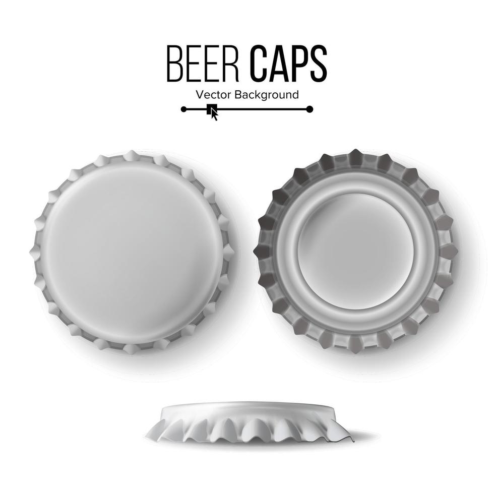 Beer Cap Vector. Cap Side Top Back View For Branding Close Up Isolated on White Background vector