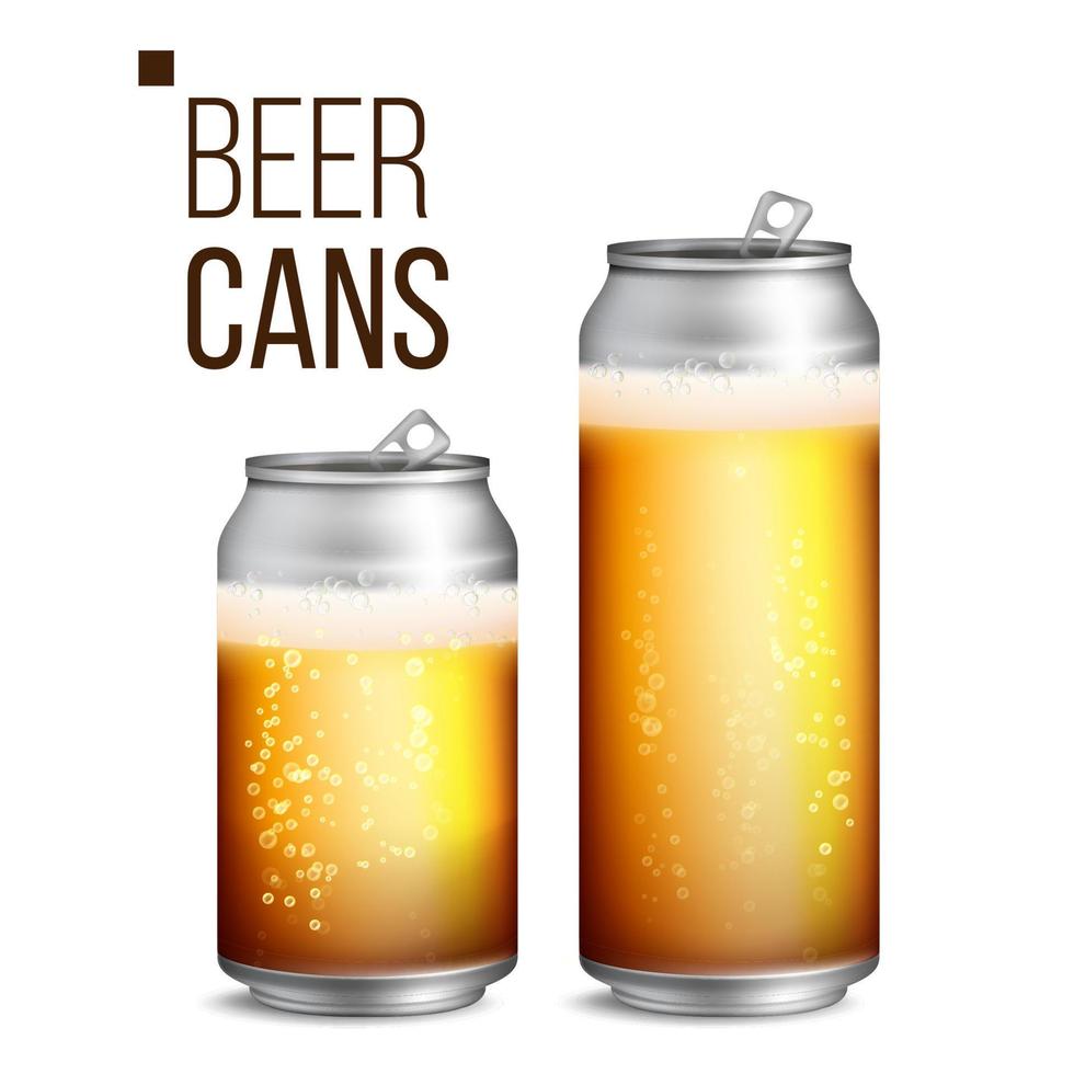 Beer Cans Vector. 500 and 330 ml Can Blank. Beer Background Texture With Foam And Bubbles. Isolated Illustration vector