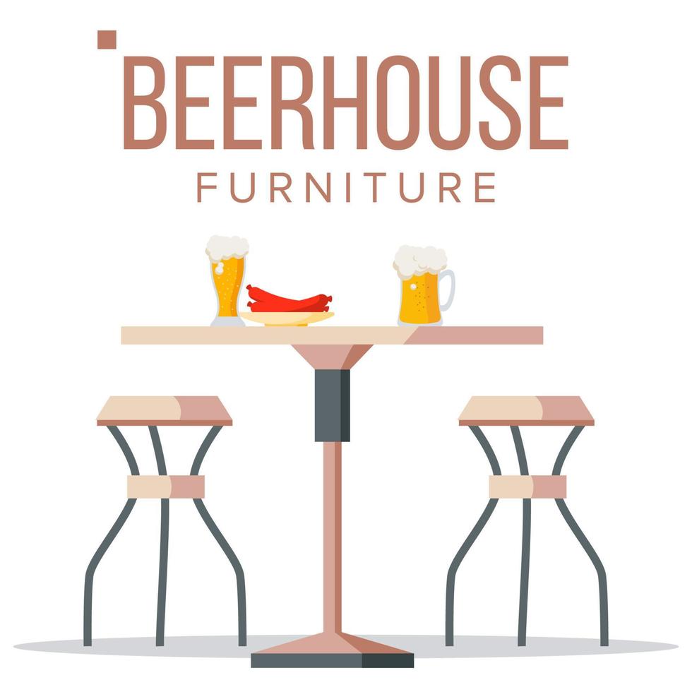 vector de muebles de casa de cerveza. mesa de madera de cervecería, sillas, jarra de cerveza. bar. elemento de diseño de fiesta de alcohol. ilustración plana aislada