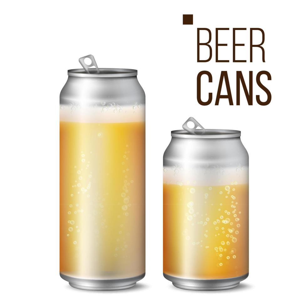 Beer Cans Isolated Vector. Light Bright, Bubble And Liquid. Macro Of Freshening Beer. Illustration vector
