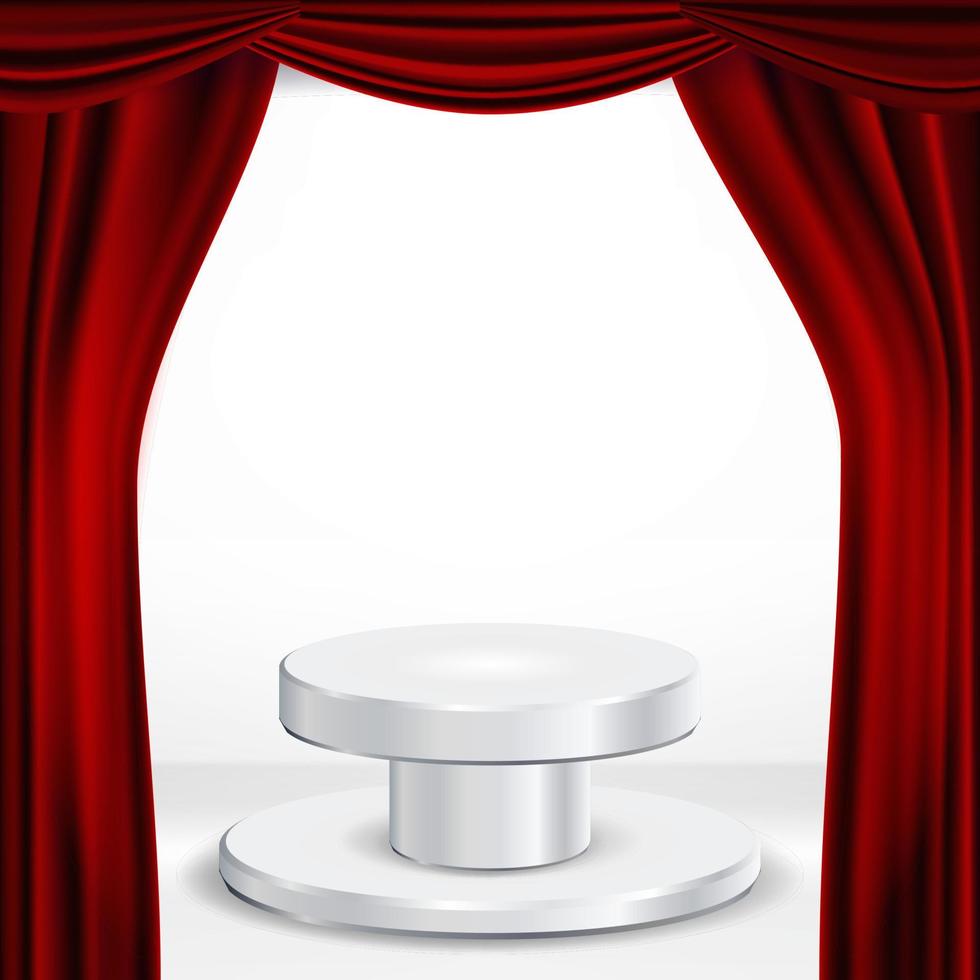 podio bajo el vector de cortina de teatro rojo. premio de la ceremonia. presentación. pedestal para ganadores. ilustración aislada