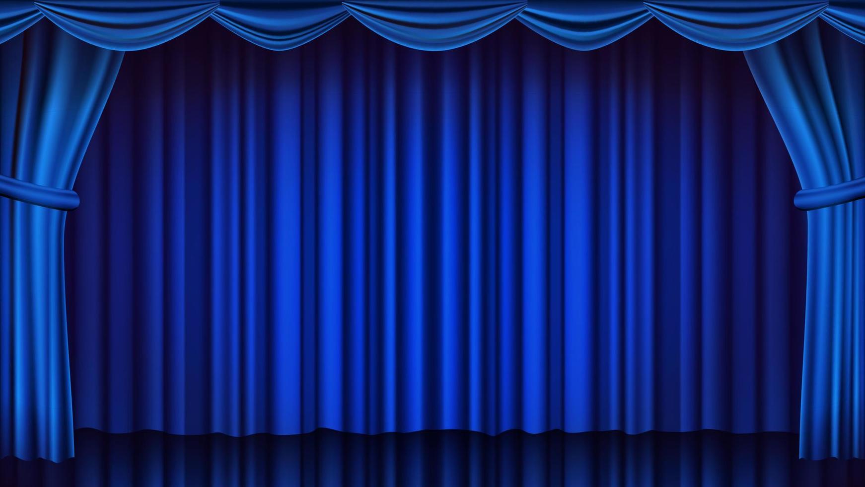 Blue Theater Curtain Vector. Theater, Opera Or Cinema Closed Scene. Realistic Blue Drapes Illustration vector