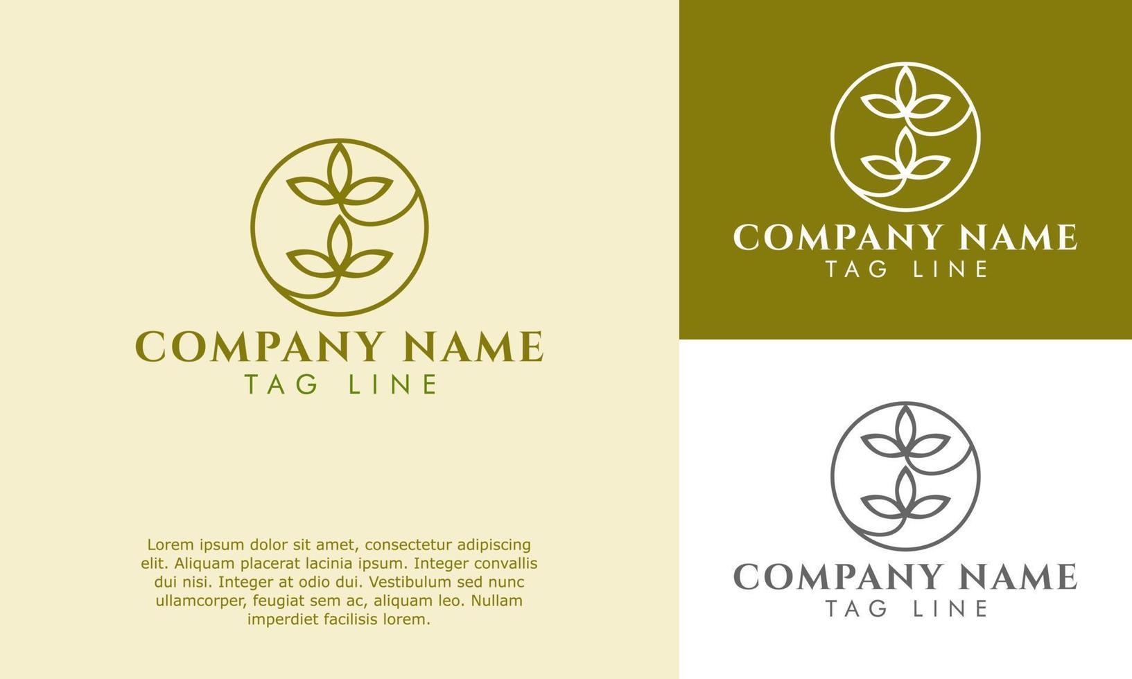 minimalist line art green leaf logo vector illustration. simple elegant sign symbol for agriculture industry, organic product labels tag packaging, natural spa, healing, meditation logo