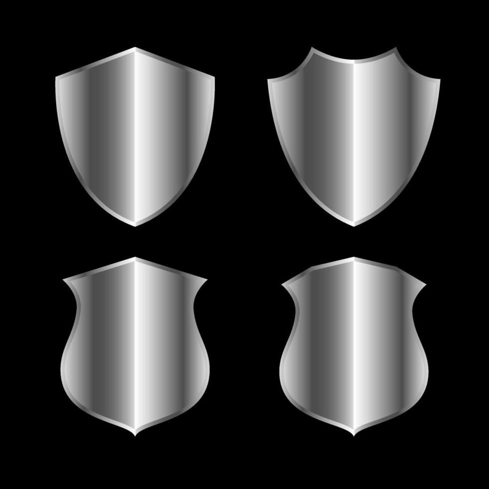 Silver metallic shiny shield vector icon isolated on white background. vector illustration