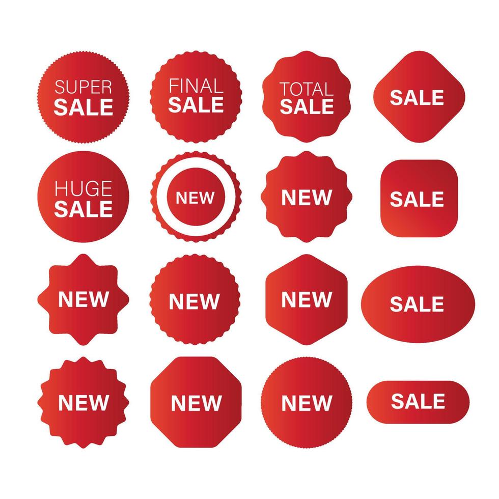 Price tags, red ribbon banners. Sale promotion, website stickers, new offer badge collection isolated. Vector illustration.