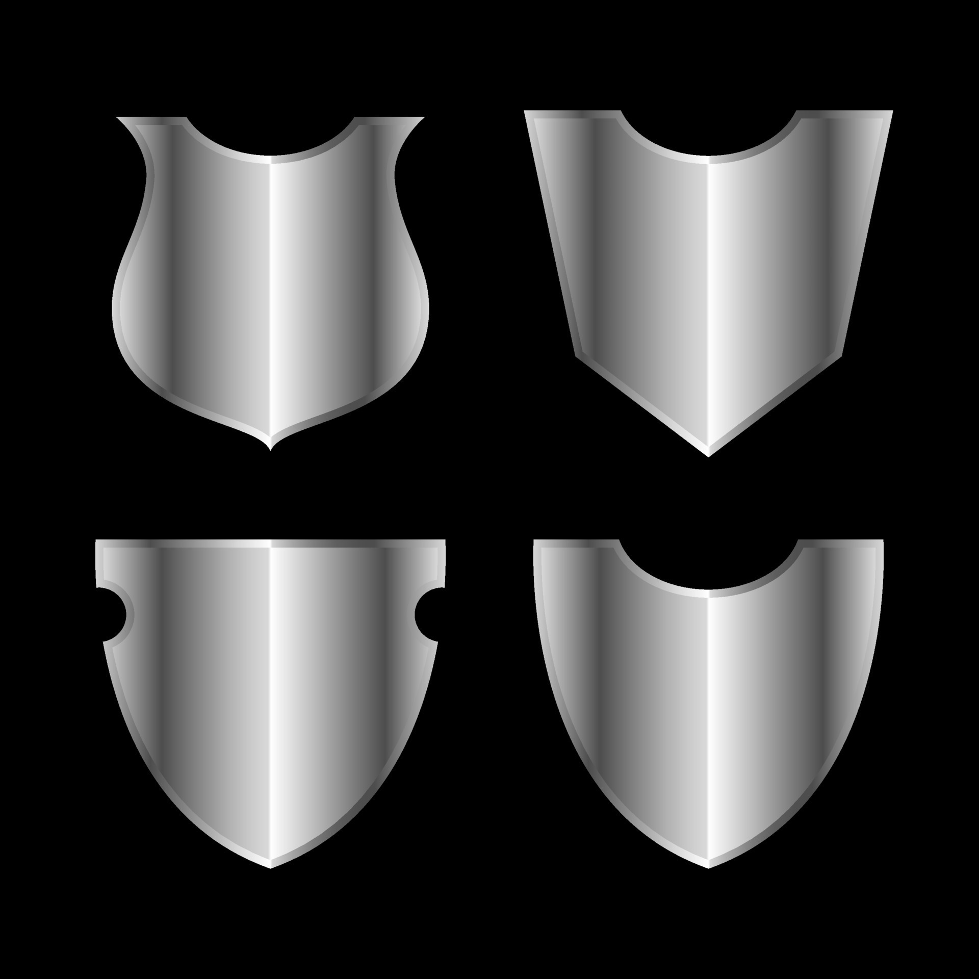 Silver metallic shiny shield vector icon isolated on white background