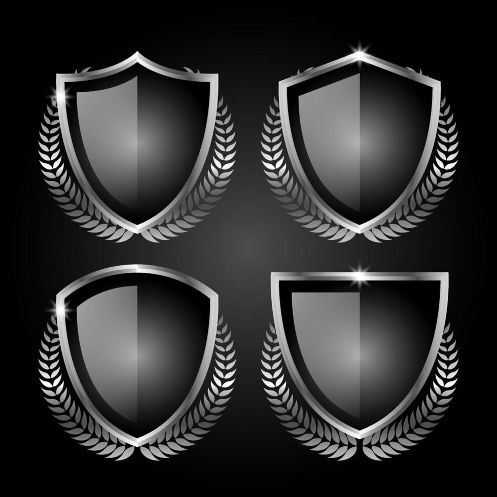 Metal shields laurel wreath with metal ribbon collection Premium Vector. vector