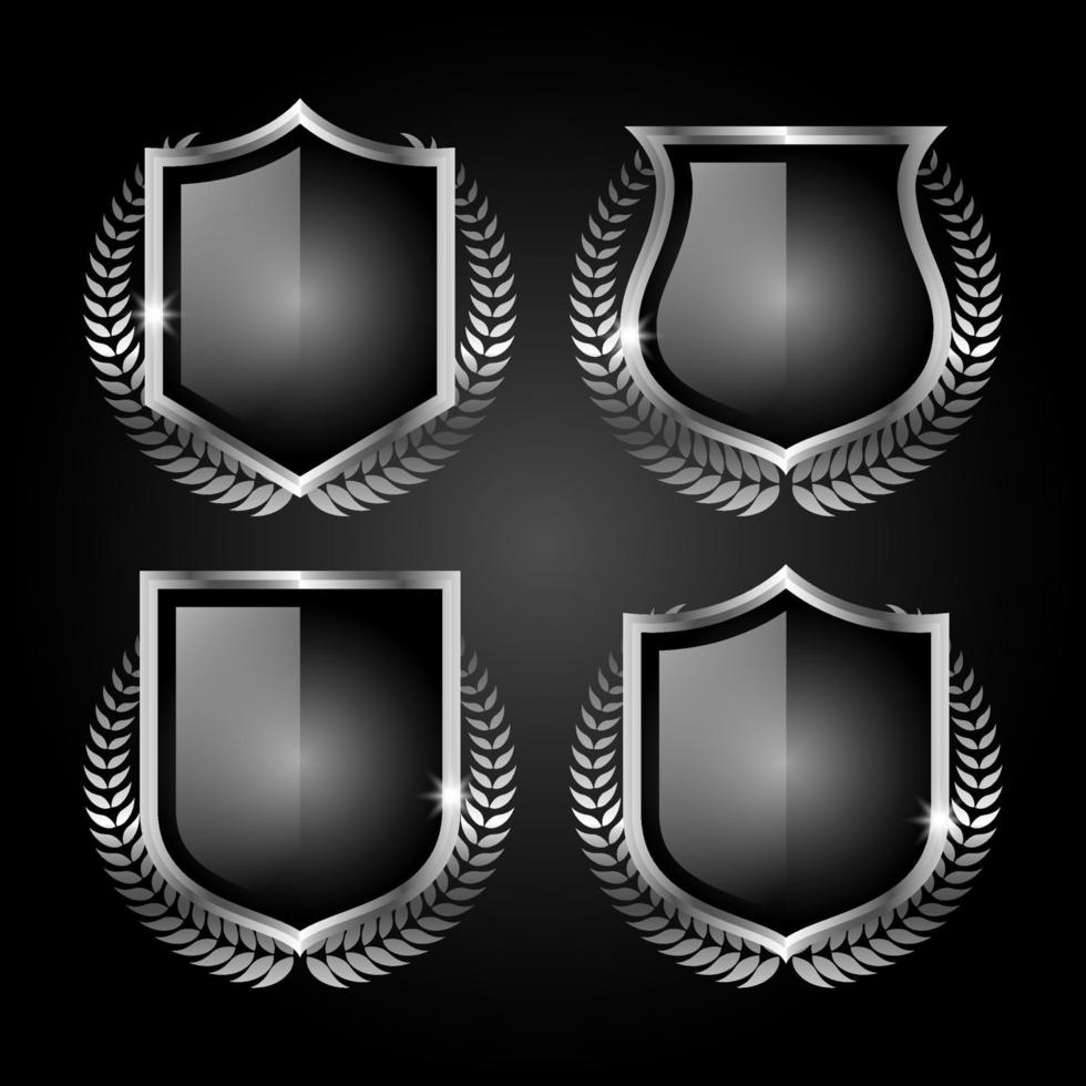 corona de laurel de escudos de metal con vector premium de colección de cinta de metal.