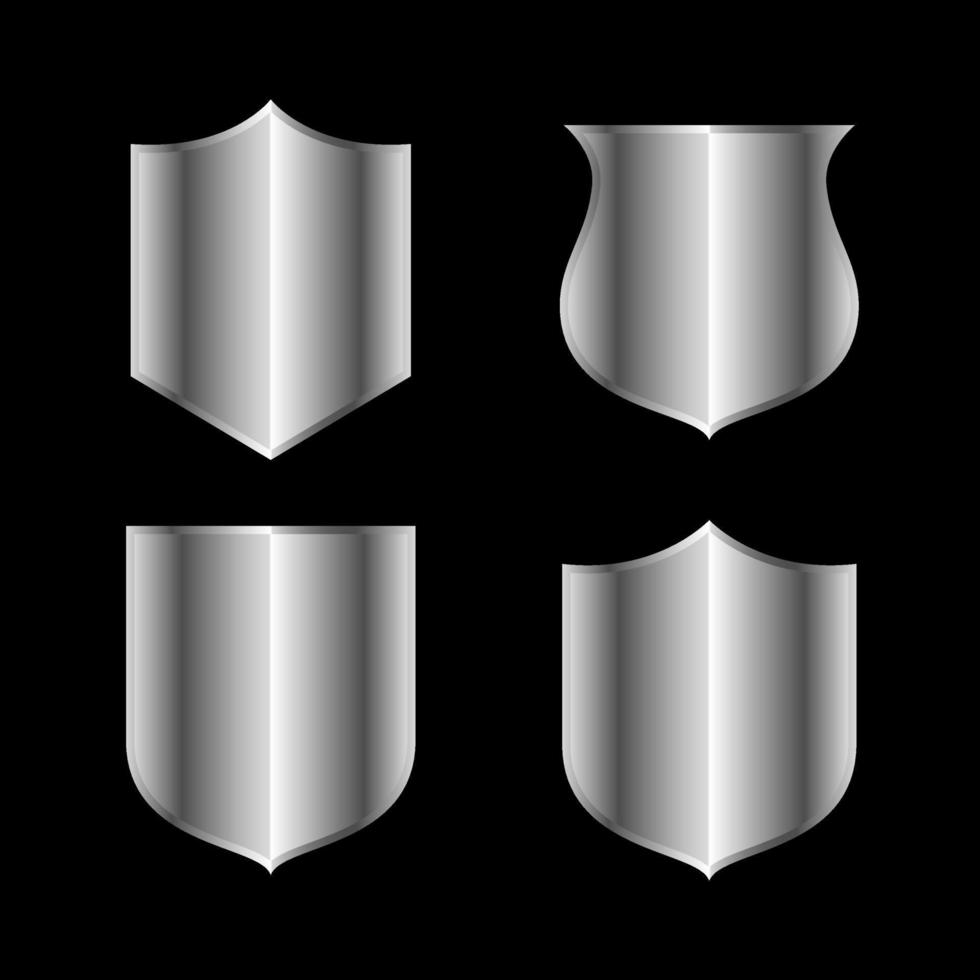 Silver metallic shiny shield vector icon isolated on white background