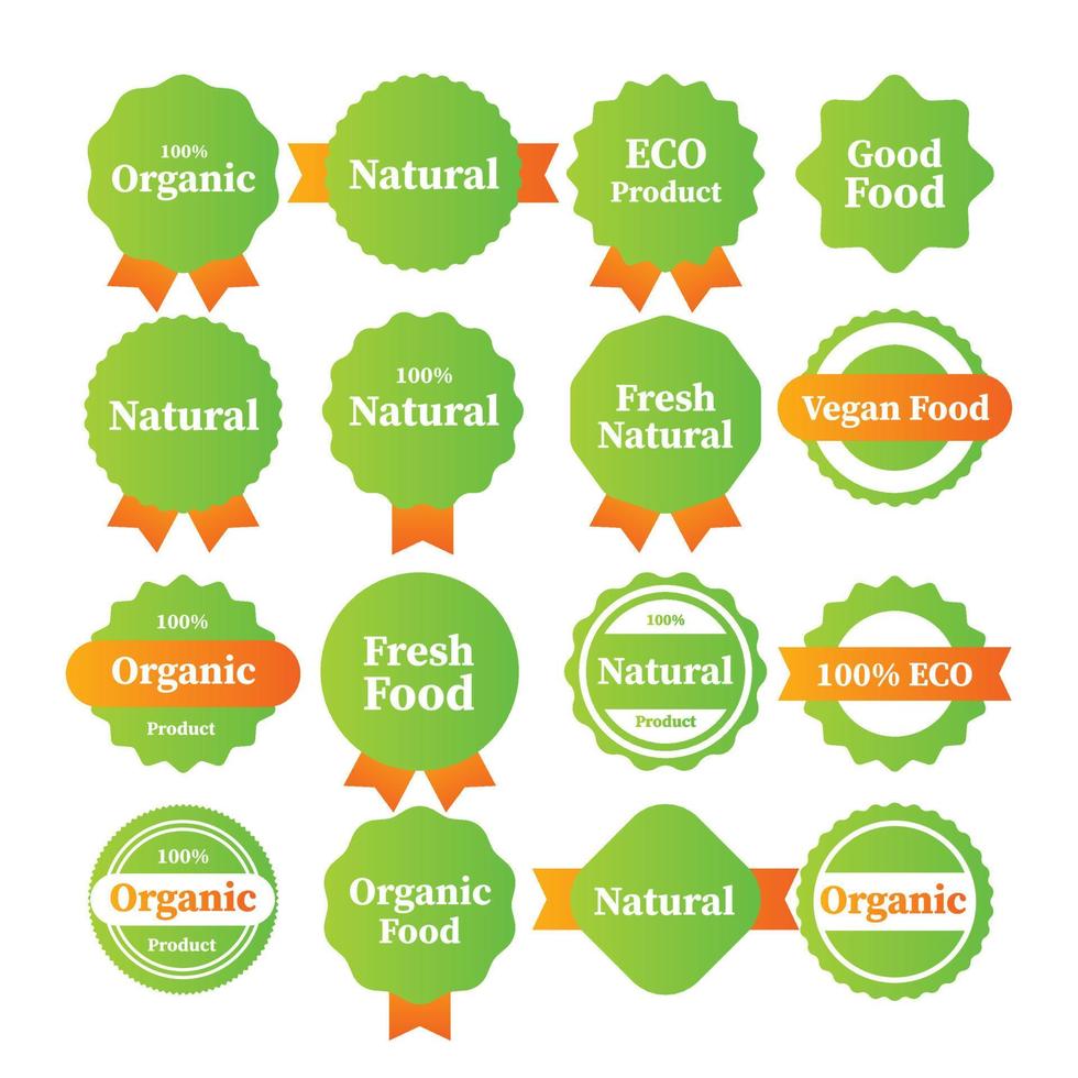 Labels and emblems organic, natural, healthy food, fresh and vegetarian food. Vector illustration.