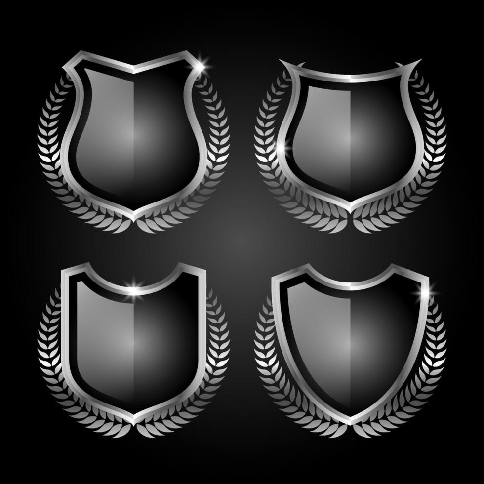 Metal shields laurel wreath with metal ribbon collection Premium Vector. vector