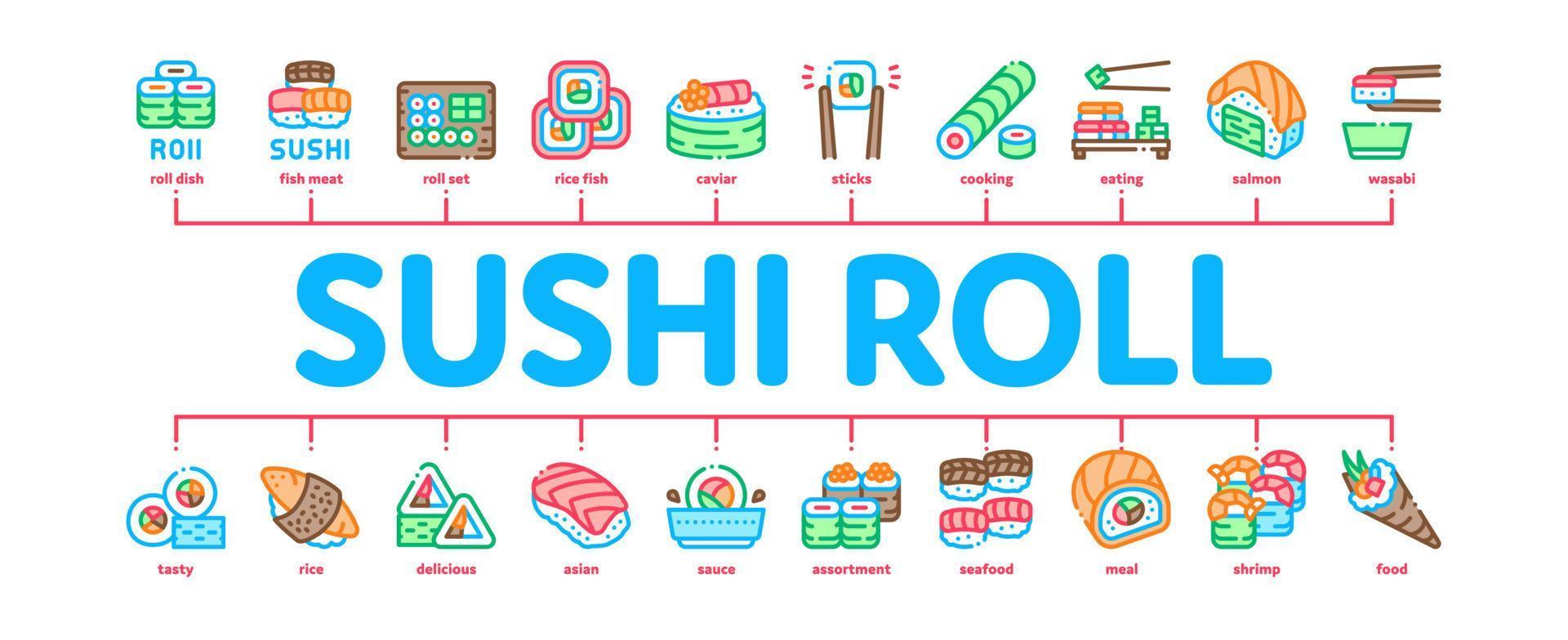 rollo de sushi plato asiático vector de banner infográfico mínimo