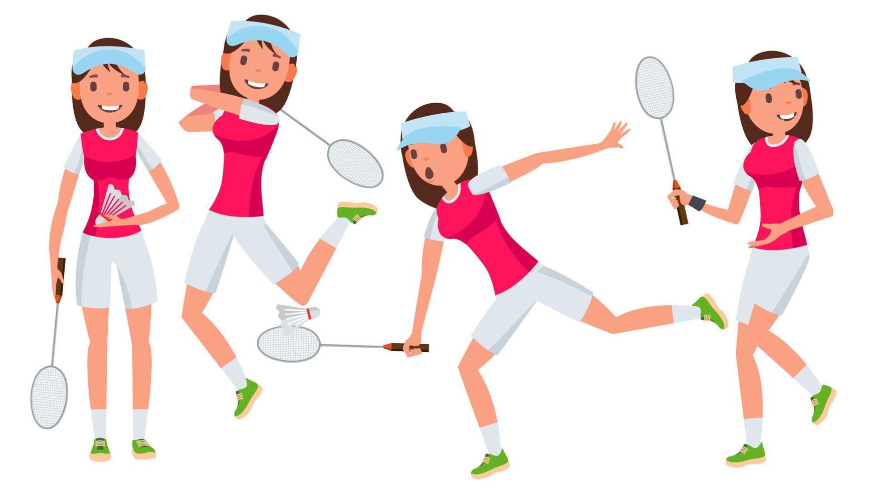 Badminton Female Player Vector. In Action. Championship Training. Cartoon Character Illustration vector