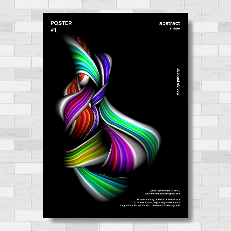 Liquid, Brush Poster Vector. Surreal Graphic. Multicolored Object. Illustration vector