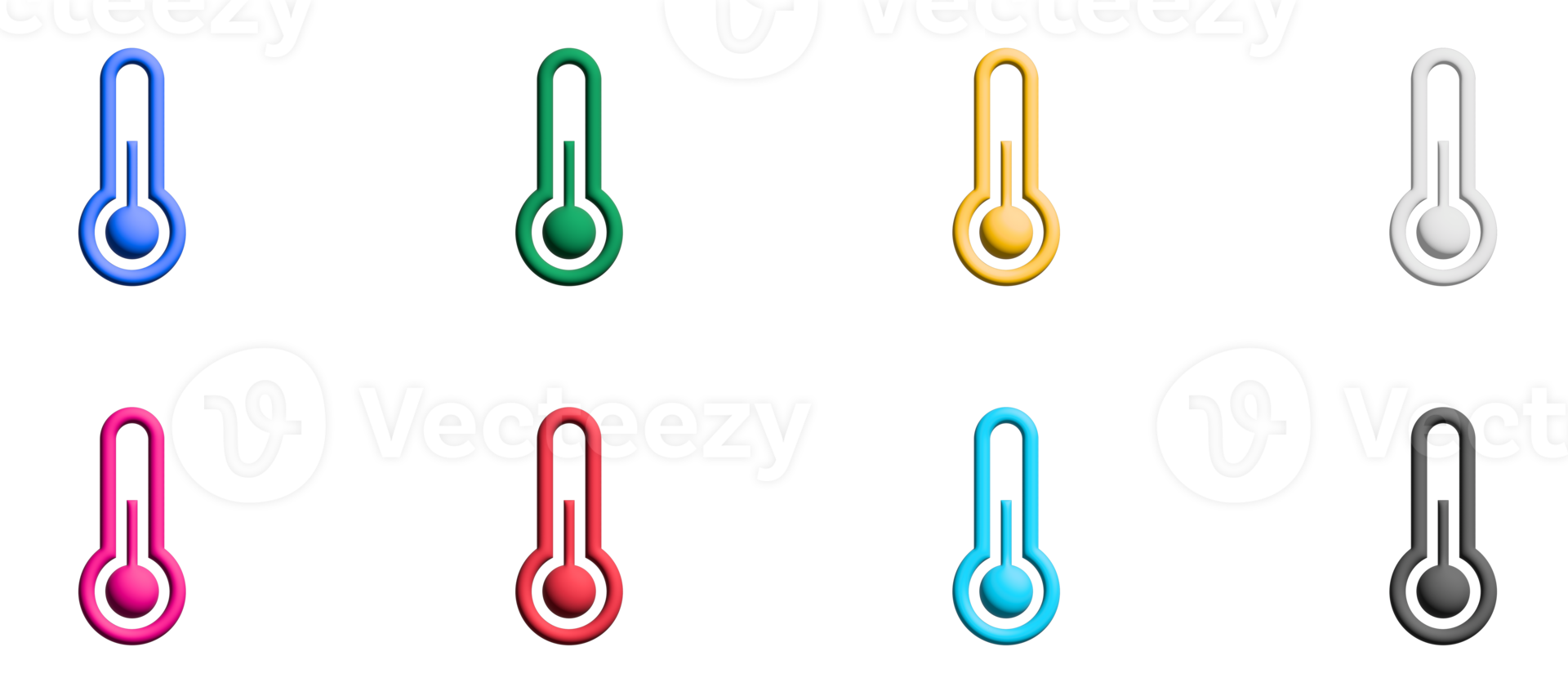 Thermometer 3d icon set, colorful symbols graphic elements png