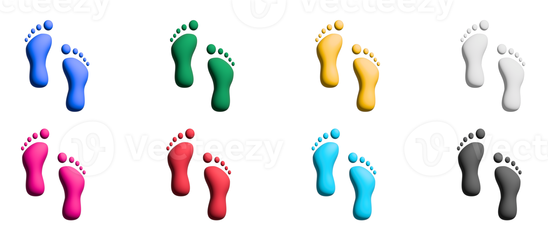 fotspår 3d ikon uppsättning, färgrik symboler grafisk element png