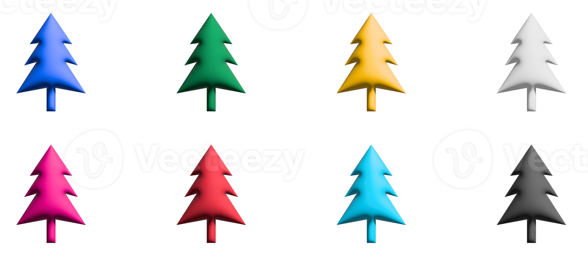 Widespread coniferous green tree 3d icon set, colorful symbols graphic elements png