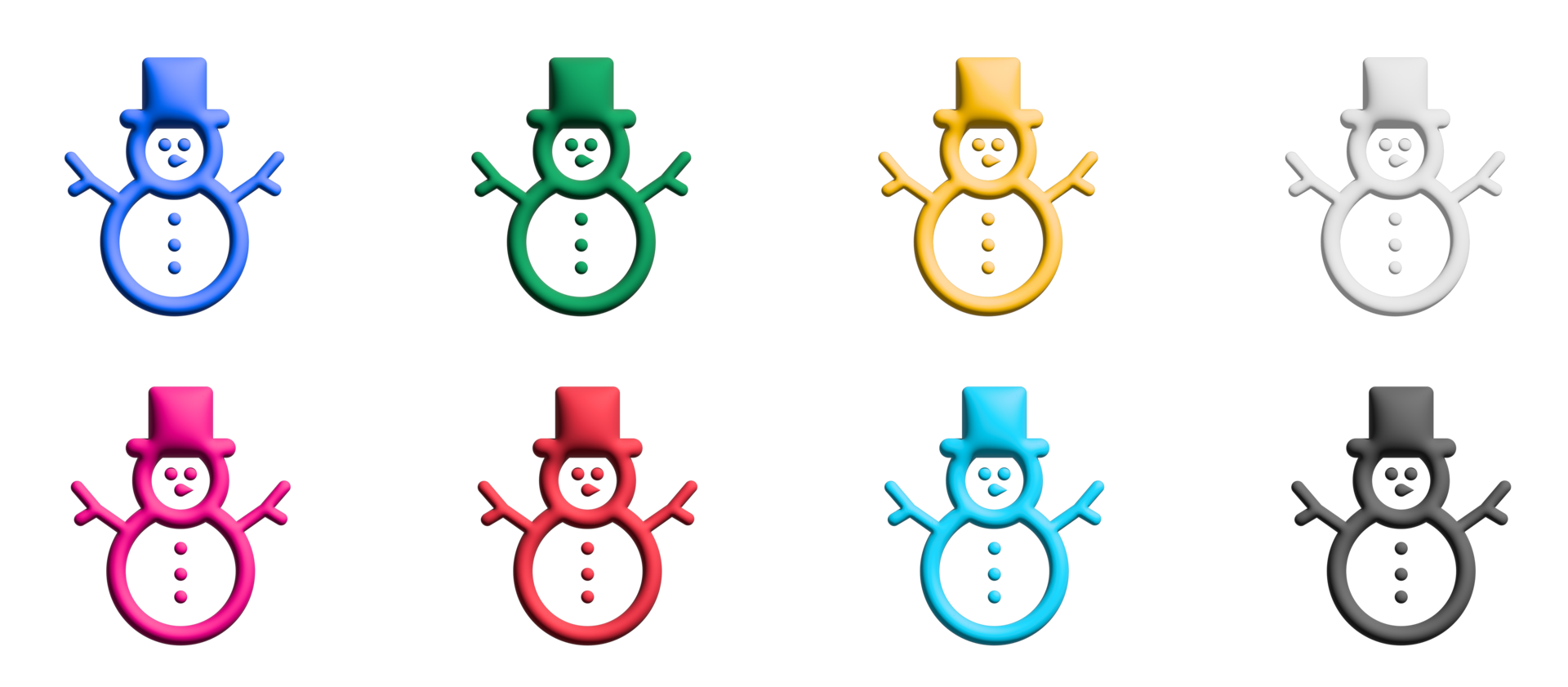 Snow man 3d icon set, colorful symbols graphic elements png