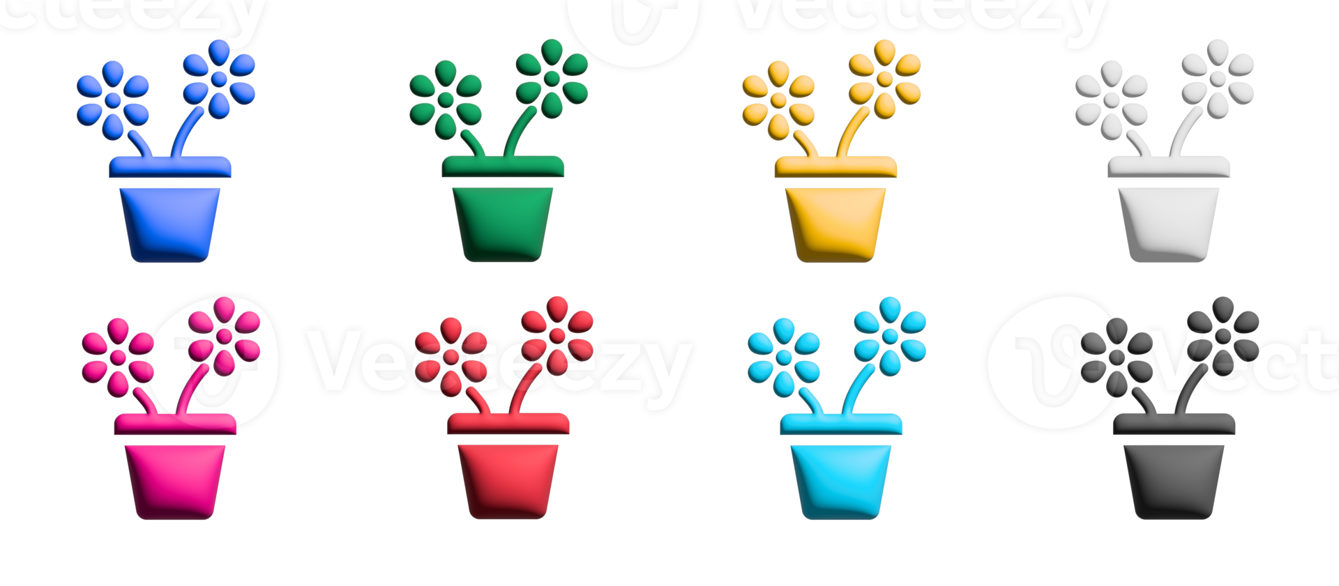 Flower pot 3d icon set, colorful symbols graphic elements png