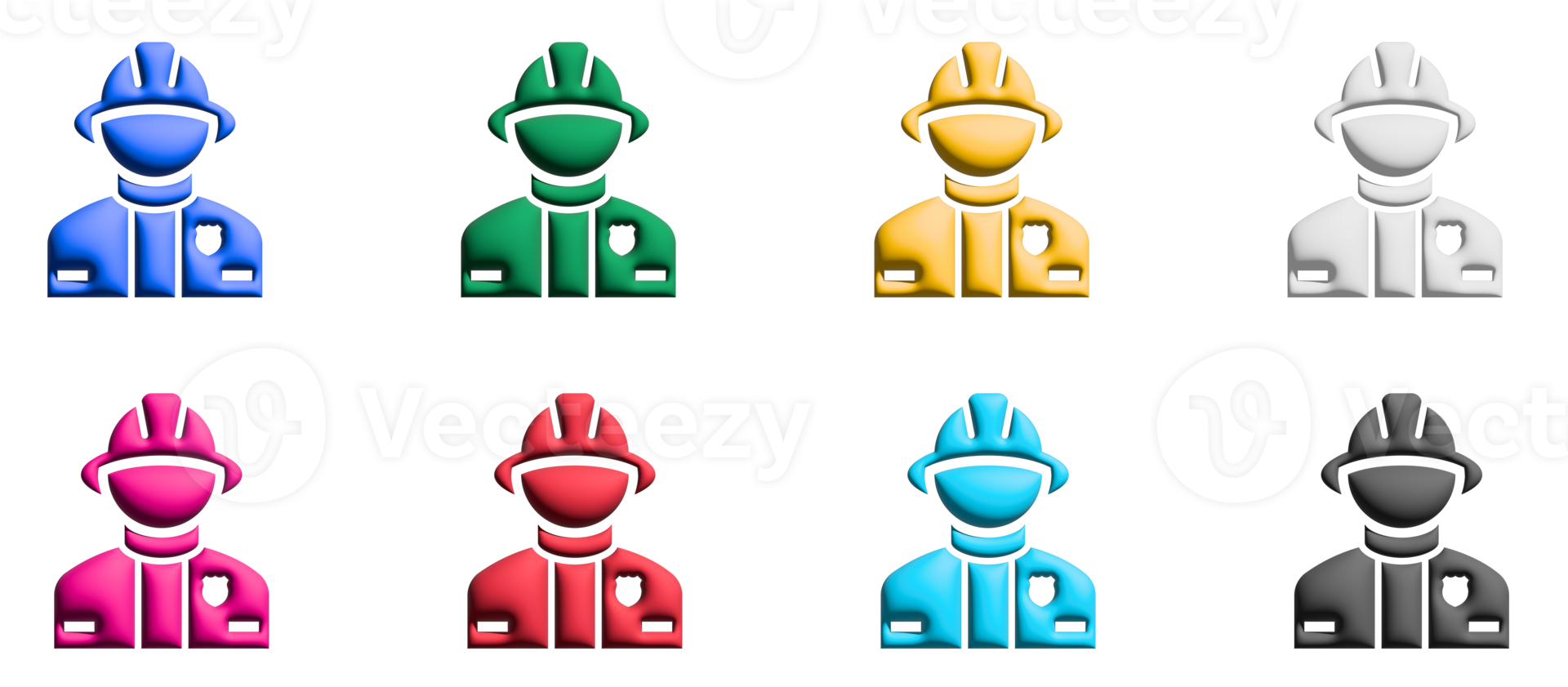 Firefighter 3d icon set, colorful symbols graphic elements png