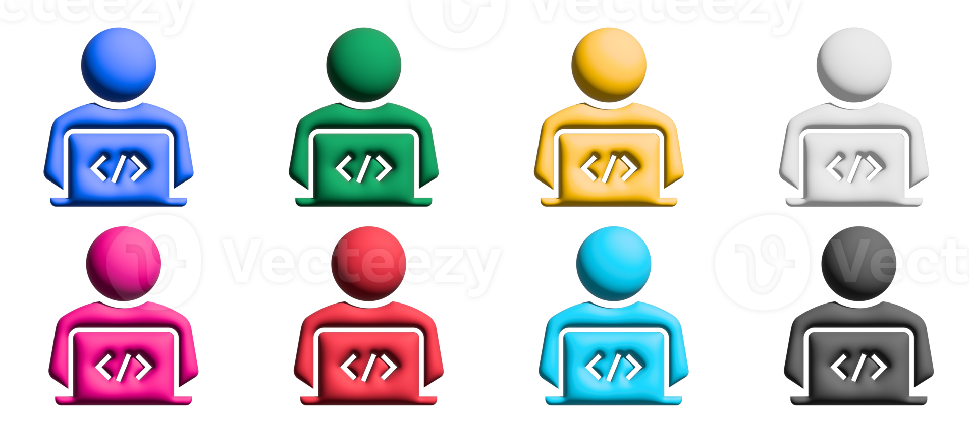 Programer 3d icon set, colorful symbols graphic elements png