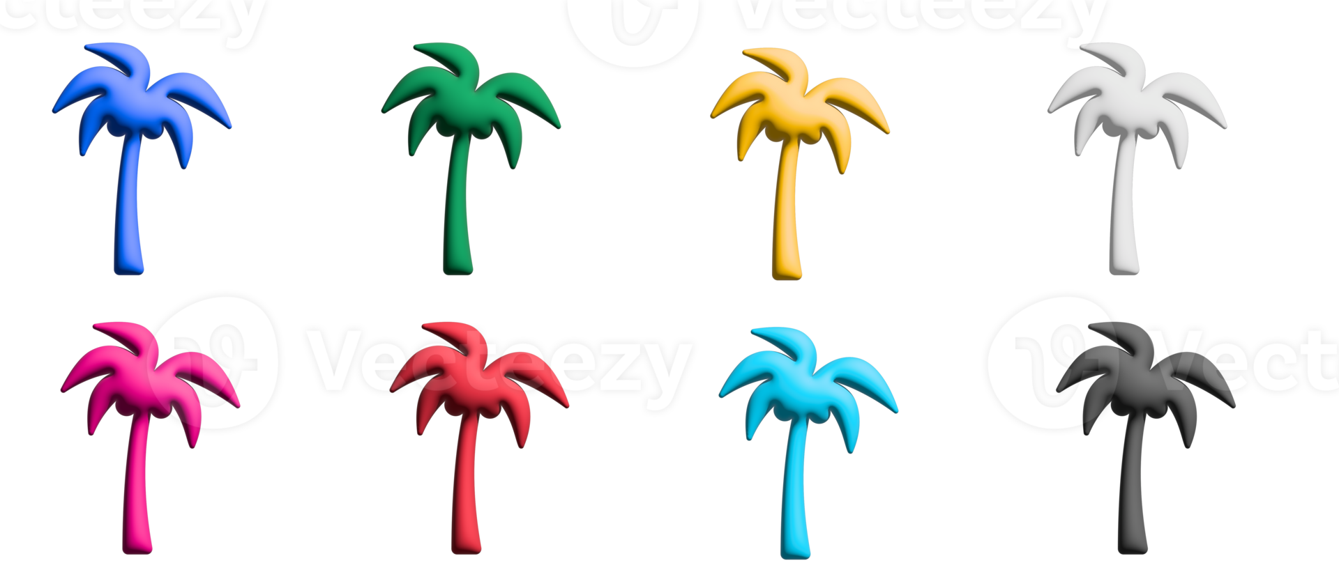 Coconut tree 3d icon set, colorful symbols graphic elements png