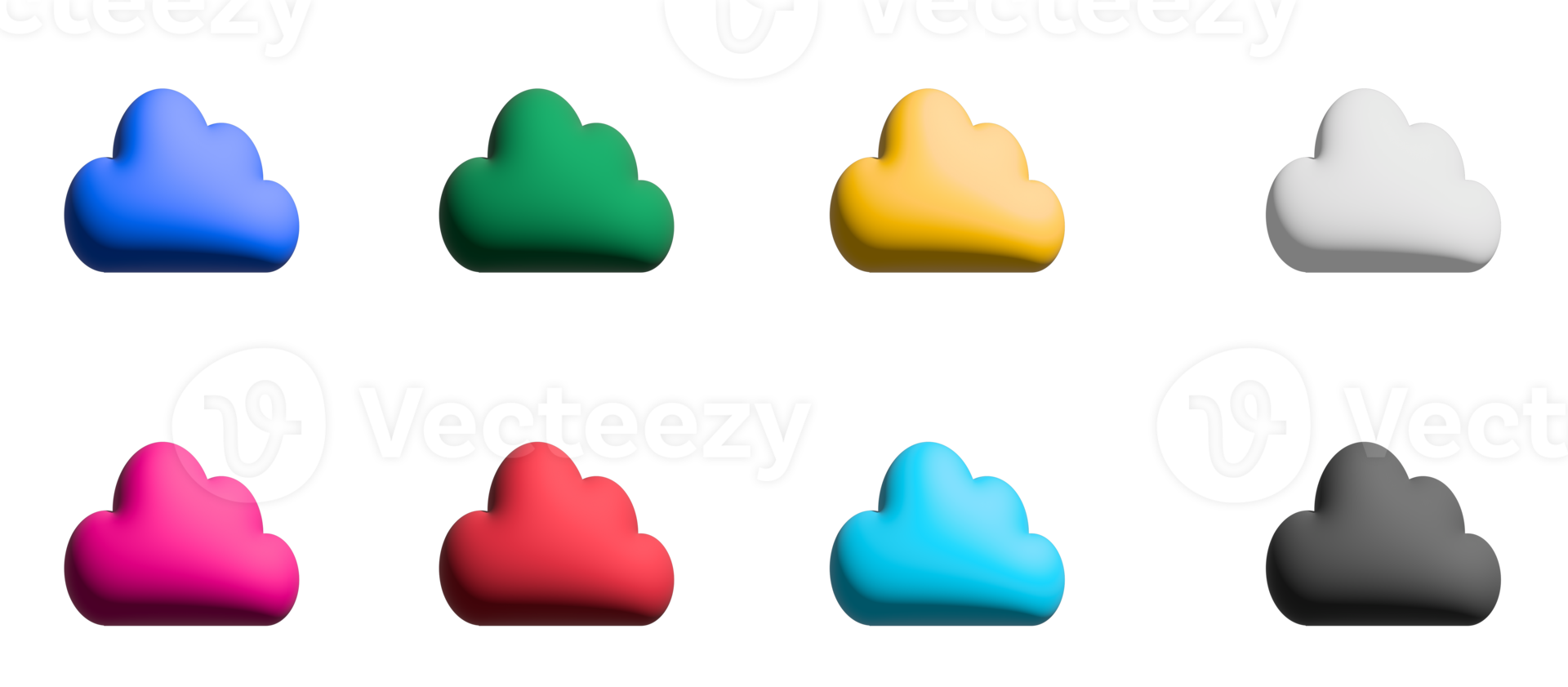 Cloudy 3d icon set, colorful symbols graphic elements png