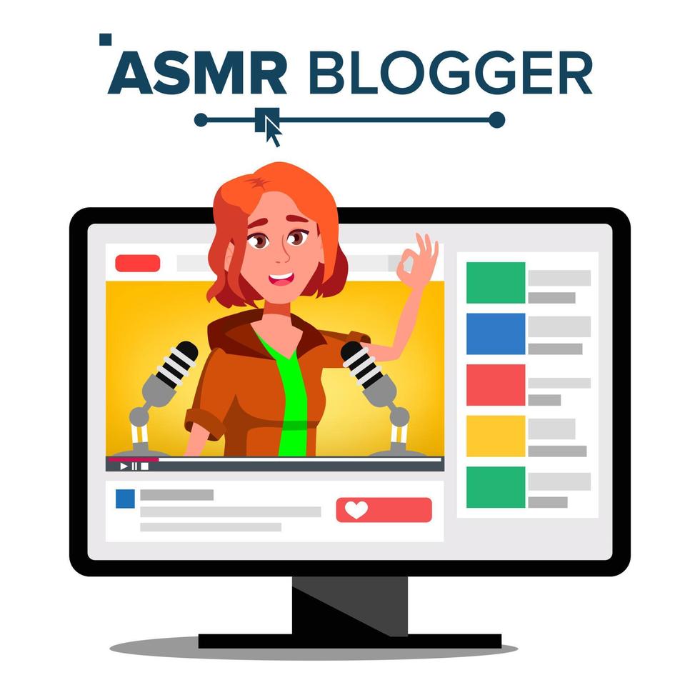 ASMR Blogger Channel Vector. Girl. Enjoying Sound. Video Blog Channel. Isolated Illustration vector