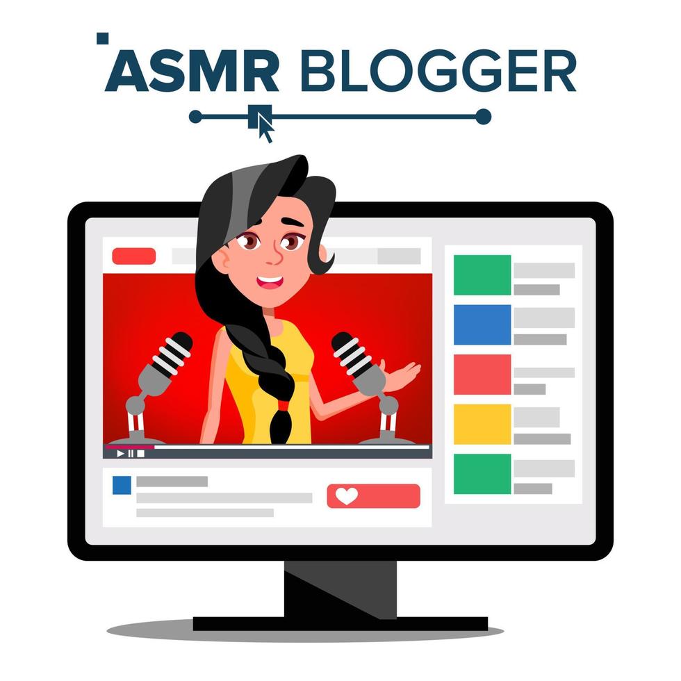 ASMR Blogger Channel Vector. Female. Fast Help To Sleep. Insomnia Concept. Isolated Illustration vector