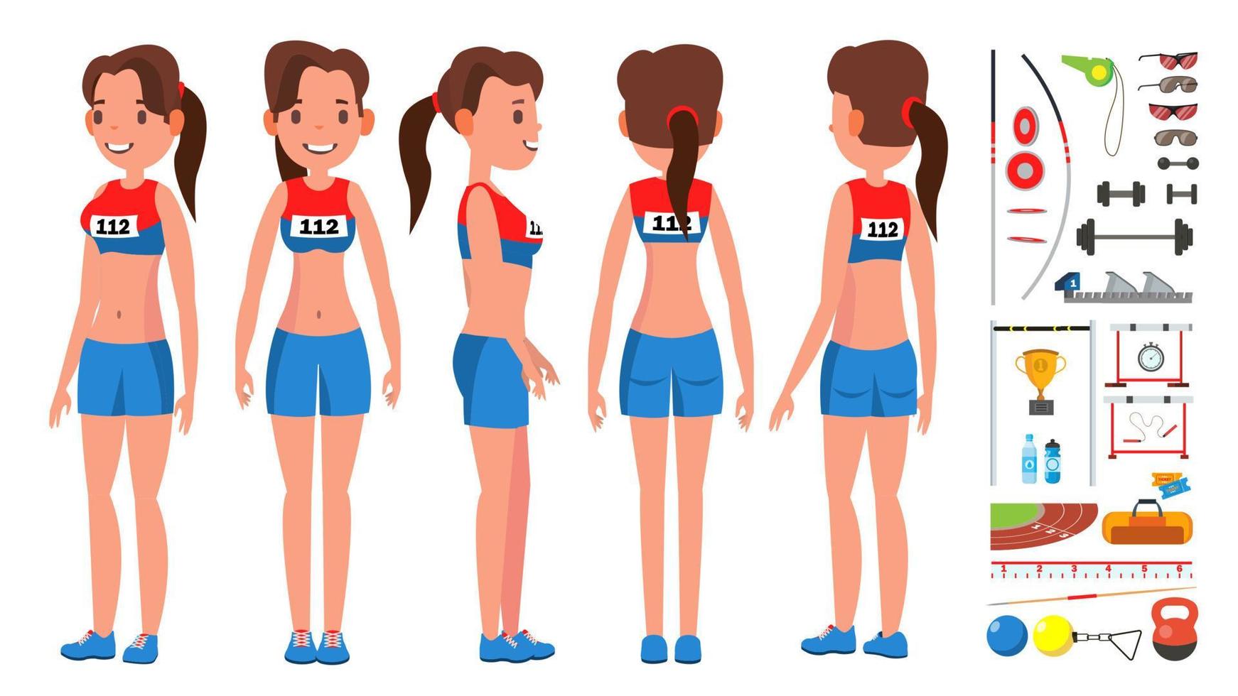 vector femenino de jugador de atletismo. concepto de competencia. gente enérgica. salto alto. haciendo una pista diferente. atleta aislado ilustración de personaje de dibujos animados plana