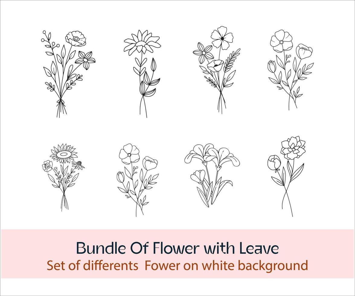 colección de flores de primavera editables en blanco y negro. conjunto de rama floral. aislado en blanco para tarjetas de felicitación, pascua, acción de gracias, proyectos de boda, patrones. juego de resortes, elementos dibujados a mano. vector