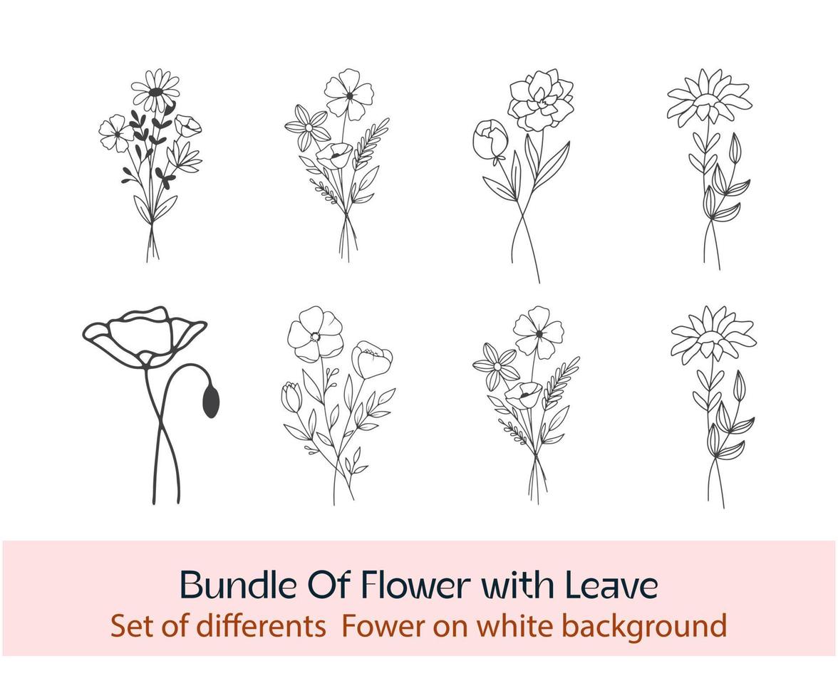 Set of floral elements, different flower linen on white background. Wedding concept flowers.Floral poster, invite. Vector arrangements for greeting card or invitation design