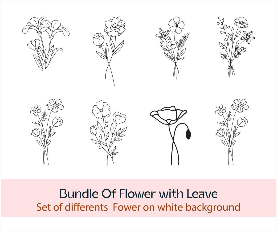 Collection of Black in white Editable Spring Flowers. Set of floral branch. Isolated on white for greeting cards, Easter, thanksgiving, wedding projects, Patterns. Spring set, hand drawn elements. vector