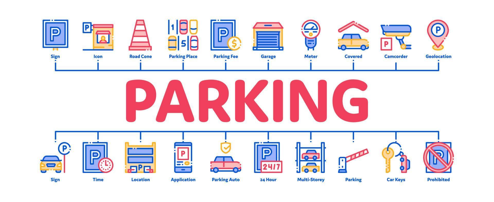 Parking Car Minimal Infographic Banner Vector