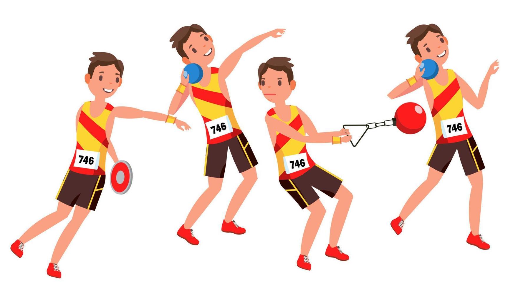 vector masculino de jugador de atletismo. competición deportiva atlética. equipo deportivo. velocista. inicio de carrera. ilustración de personaje de dibujos animados plano aislado