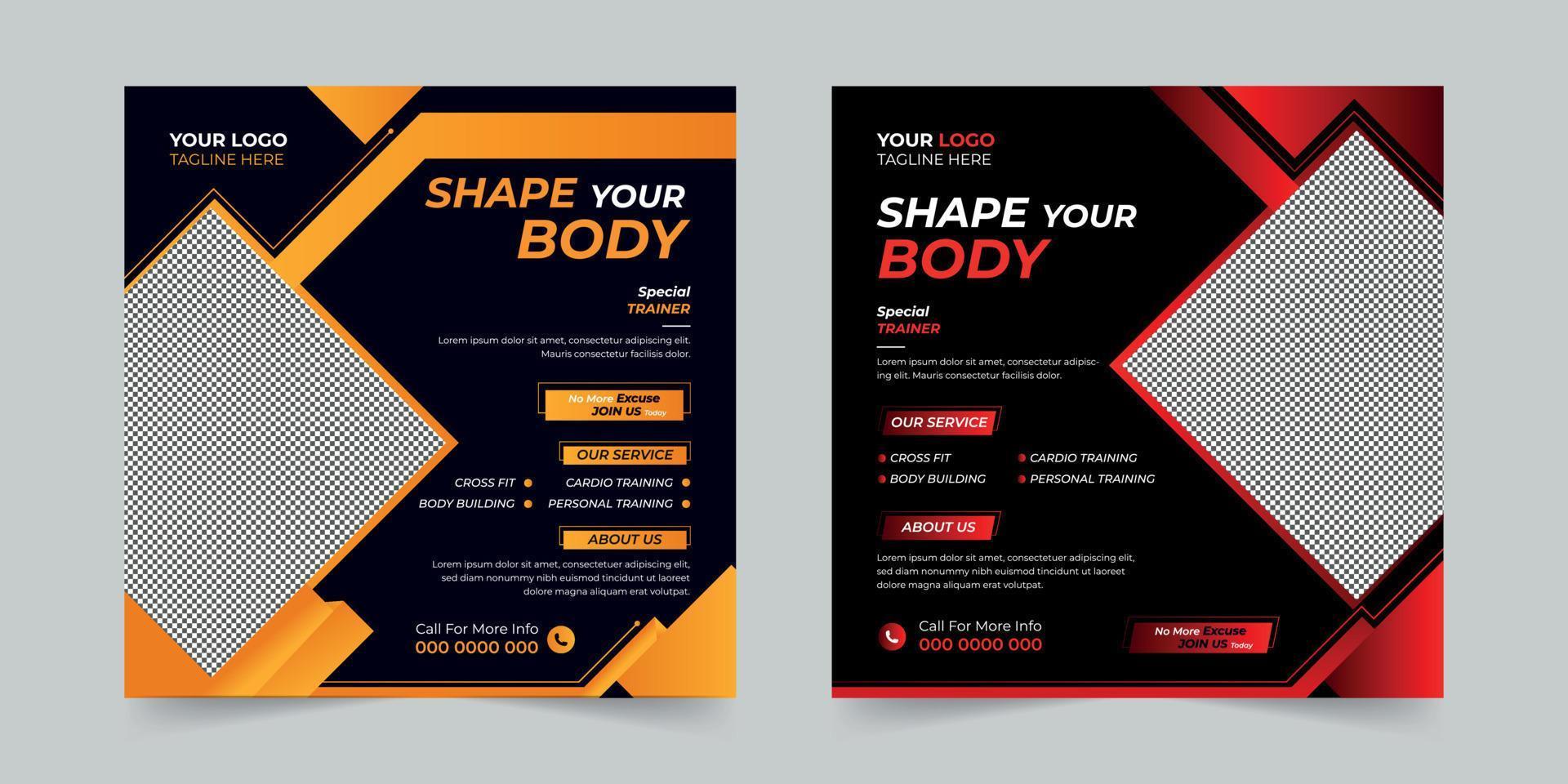 Editable fitness gym workout sports yoga social media post and web banner design for digital marketing company temple design. vector