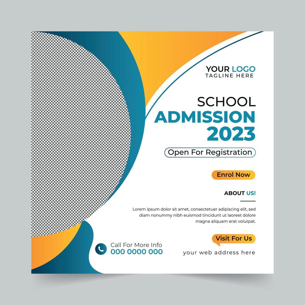 School Admission square social media post, web banner promotion ads sales and discount banner vector template Design