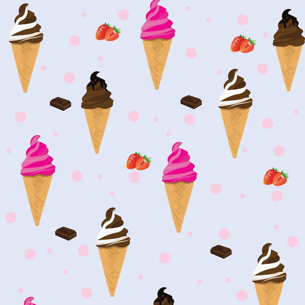 vector pattern of chocolate, strawberry and vanilla ice cream flavors