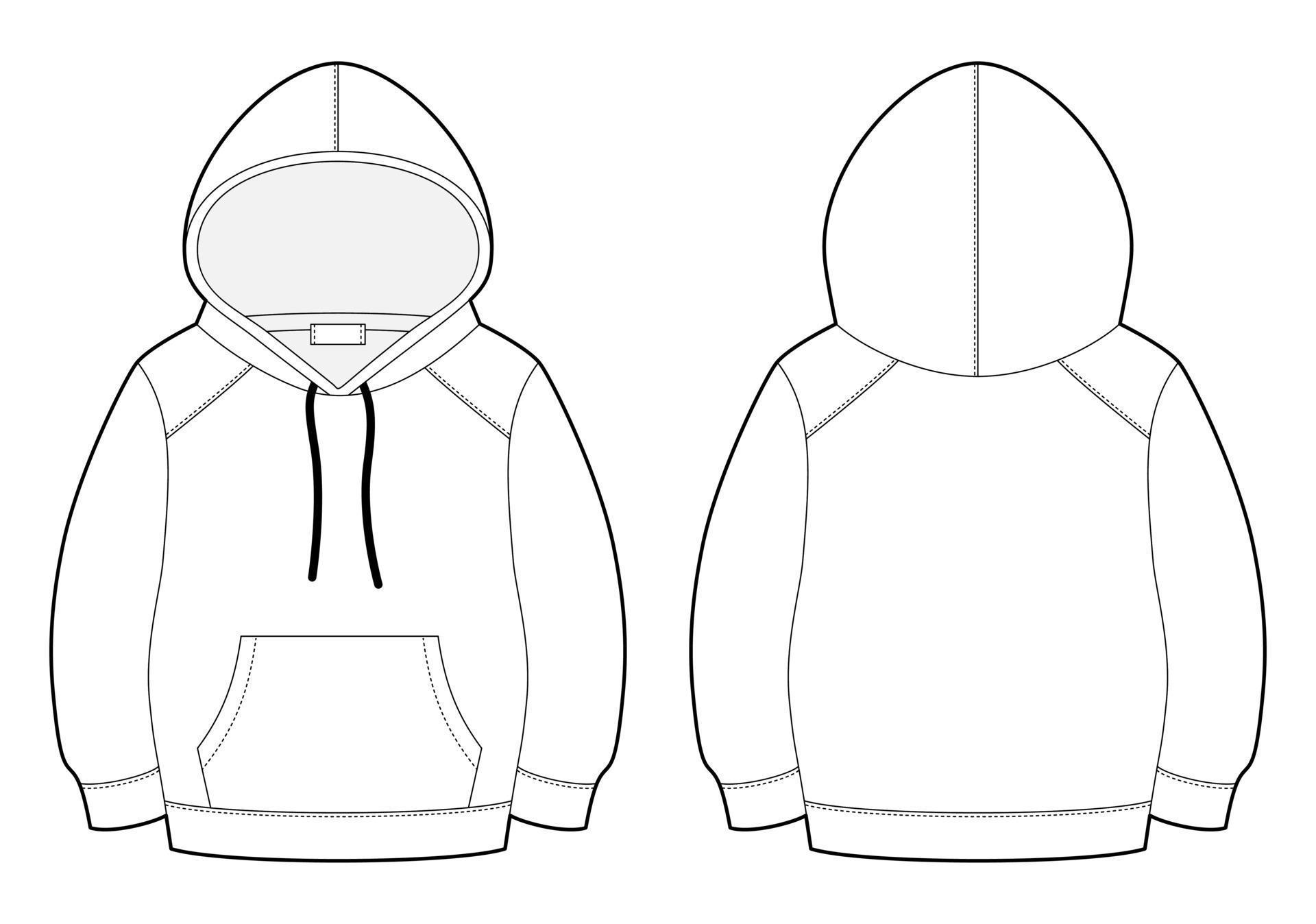 Fashion technical sketch hoodie. CAD mockup template hoody. Drawing ...