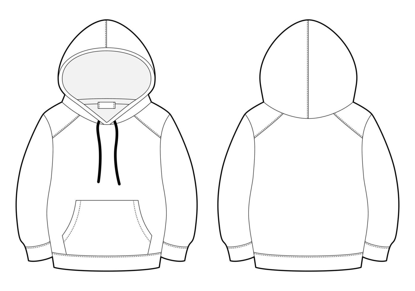 sudadera con capucha de dibujo técnico de moda. sudadera con capucha de plantilla de maqueta cad. dibujar ropa de niños. vector